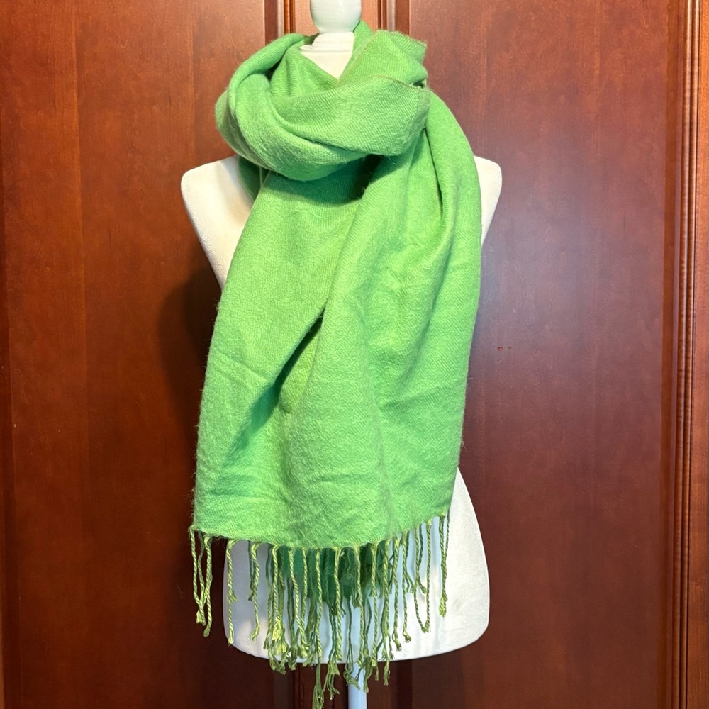 The YAK Wool Vibrant Apple Green Oversized Soft Scarf Shawl Wrap with Fringe